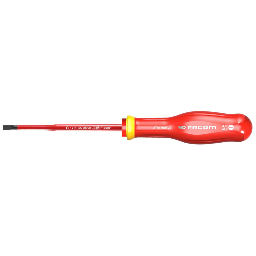 Tournevis Aminci "SLIM" Lame Isolée 1000 Volts FACOM PROTWIST® - Plat 4,0X0,8 - Lame 100MM - AT4X100TVE FACOM FAT4X100TVE