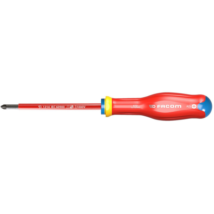 Tournevis Pozidriv® Lame Isolée 1 000 Volts FACOM PROTWIST® - Pz1 - Lame 100MM - ATD1X100VE FACOM