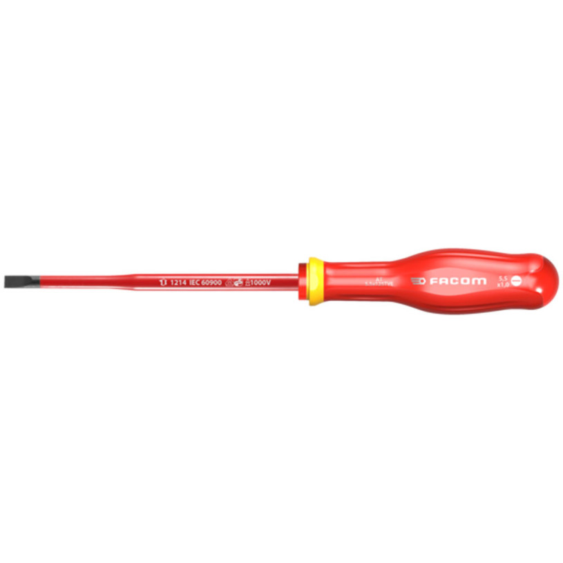 Tournevis Aminci "SLIM" Lame Isolée 1000 Volts FACOM PROTWIST® - Plat 6,5X1,2 - Lame 150MM - AT6.5X150TVE FACOM FAT65X150TVE