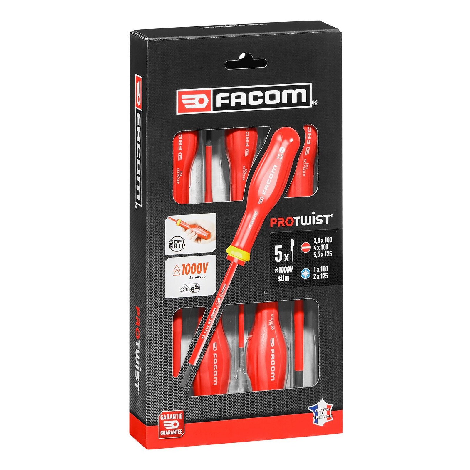 Jeu 5 Tournevis "SLIM" 1000 Volts FACOM PROTWIST® - ATD.J5TVEPB Jeu 5 Tournevis "SLIM" 1000 Volts FACOM PROTWIST® - ATD.J5TVEPB