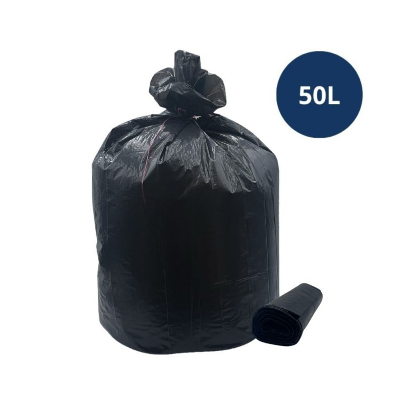 20 Sacs Poubelle Haute Résistance - NOIR Opaque -50 Litres (680X750) - Epaisseur 35µ PROMECA