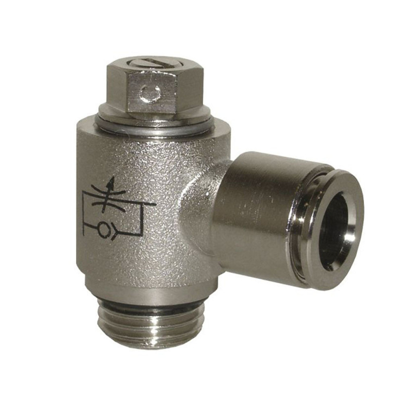 Raccord limiteur de débit instantané - laiton nickelé Ø 6 mm x G1/4 PROMECA