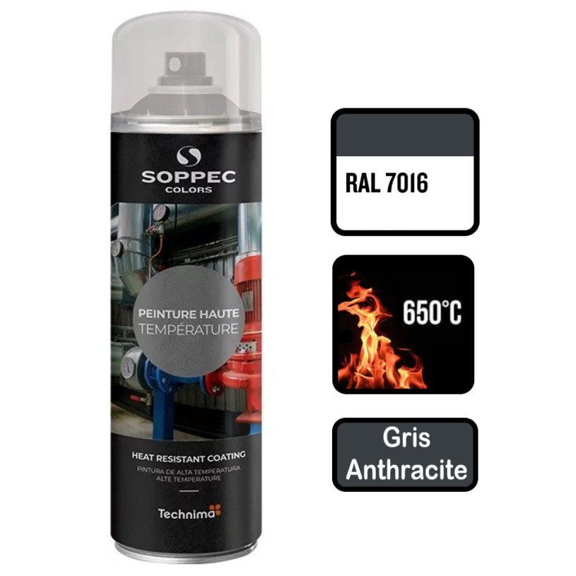 Peinture Résine Siliconée Haute Température Aérosol 520ML Gris anthracite SOPPEC