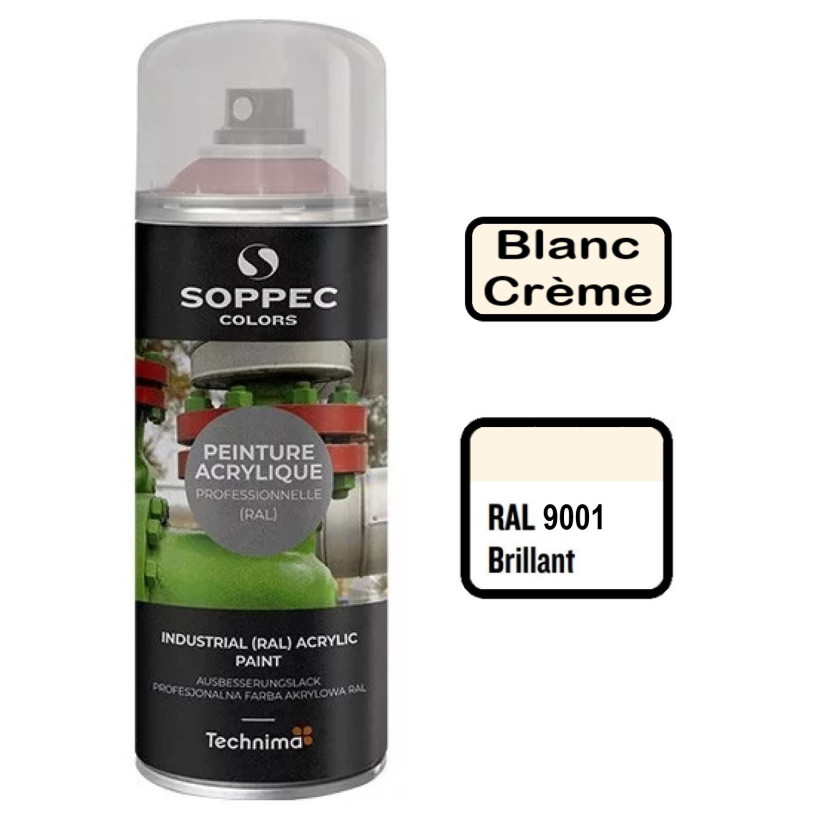 Peinture Acrylique Aérosol 520 ML Blanc Brillant - 9001 SOPPEC