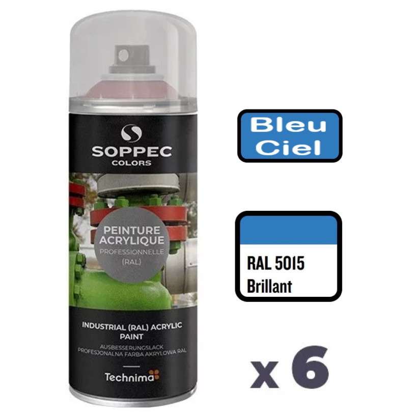 6 Peintures Acryliques Aérosol 520 ML Bleu Ciel - 5015 SOPPEC AEROPB5015BRI