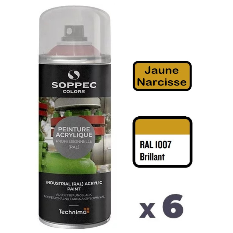 6 Peintures Acryliques Aérosol 520 ML Jaune Narcisse - 1007 SOPPEC AEROPJ1007BRI