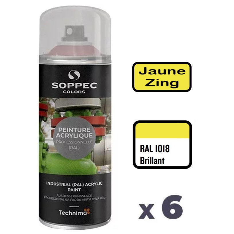 6 Peintures Acryliques Aérosol 520 ML Jaune Zing - 1018 SOPPEC AEROPJ1018BRI