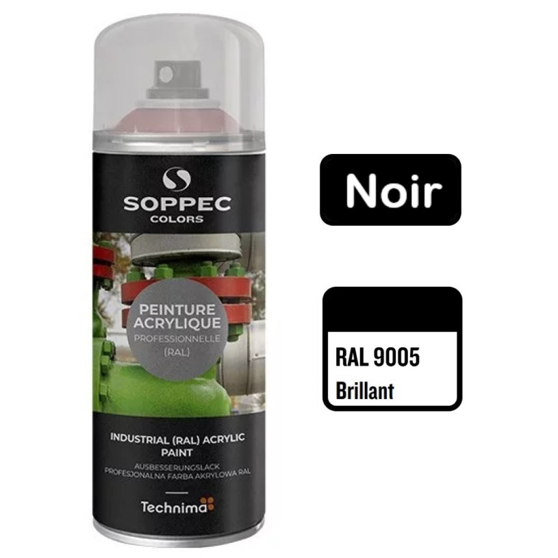 Peinture Acrylique Aérosol 520 ML Noir Brillant - 9005 SOPPEC