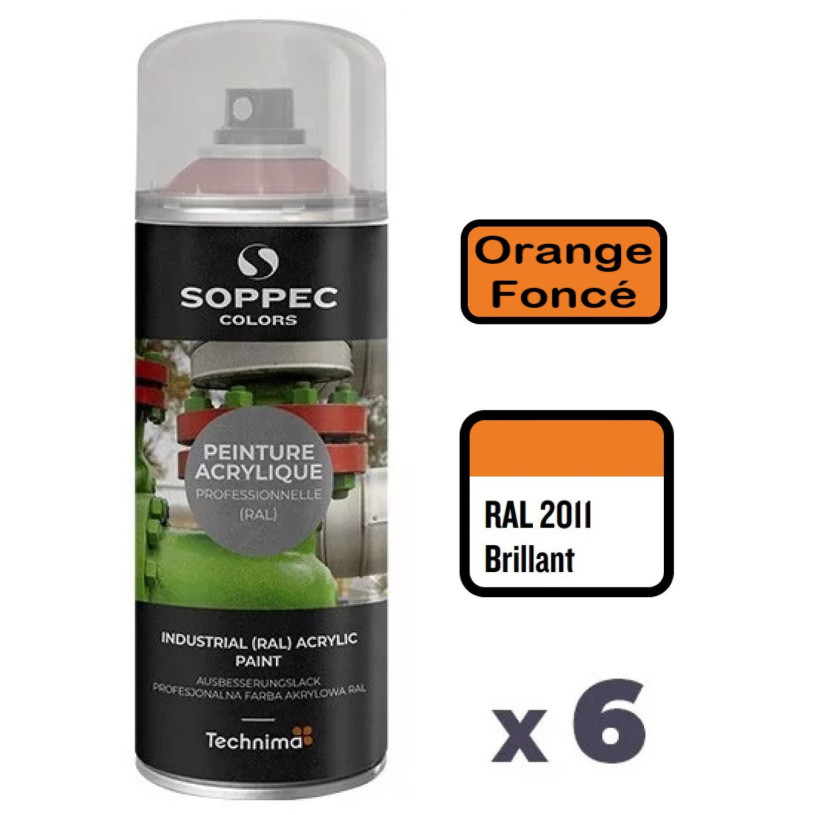 6 Peintures Acryliques Aérosol 520 ML Orange Foncé - 2011 SOPPEC AEROPO2011BRI