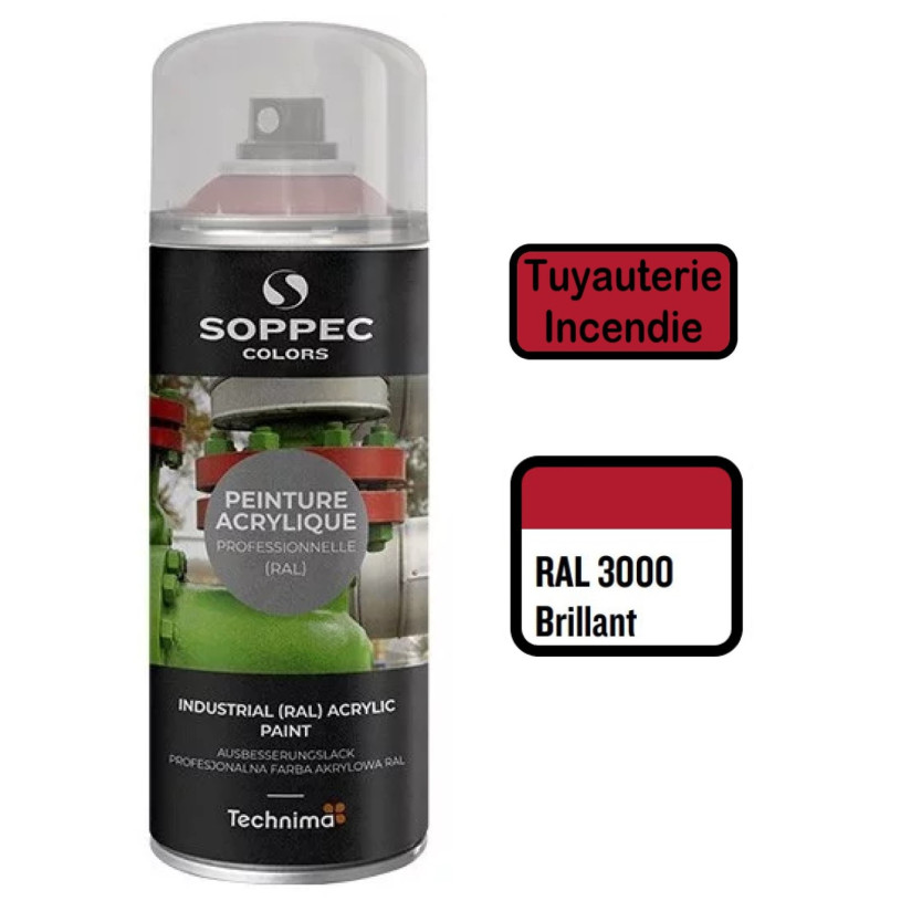 Peinture Acrylique Aérosol 520 ML Rouge 3000 - Incendie SOPPEC