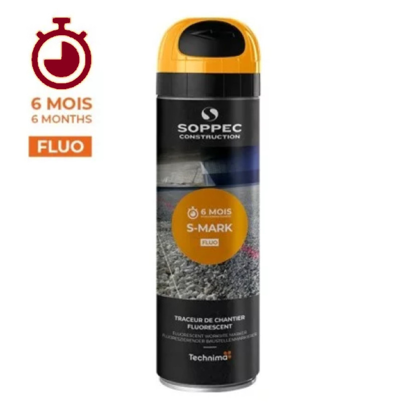 Traceur De Chantier Aérosol 650ML - Longue Durée Maxi 6 Mois Orange Fluo SOPPEC AEROPTC-OGEFLUO