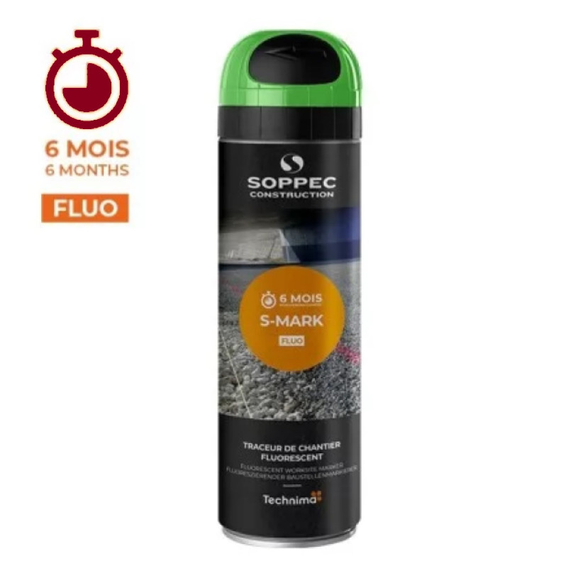 Traceur De Chantier Aérosol 650ML - Longue Durée Maxi 6 Mois Vert Fluo SOPPEC