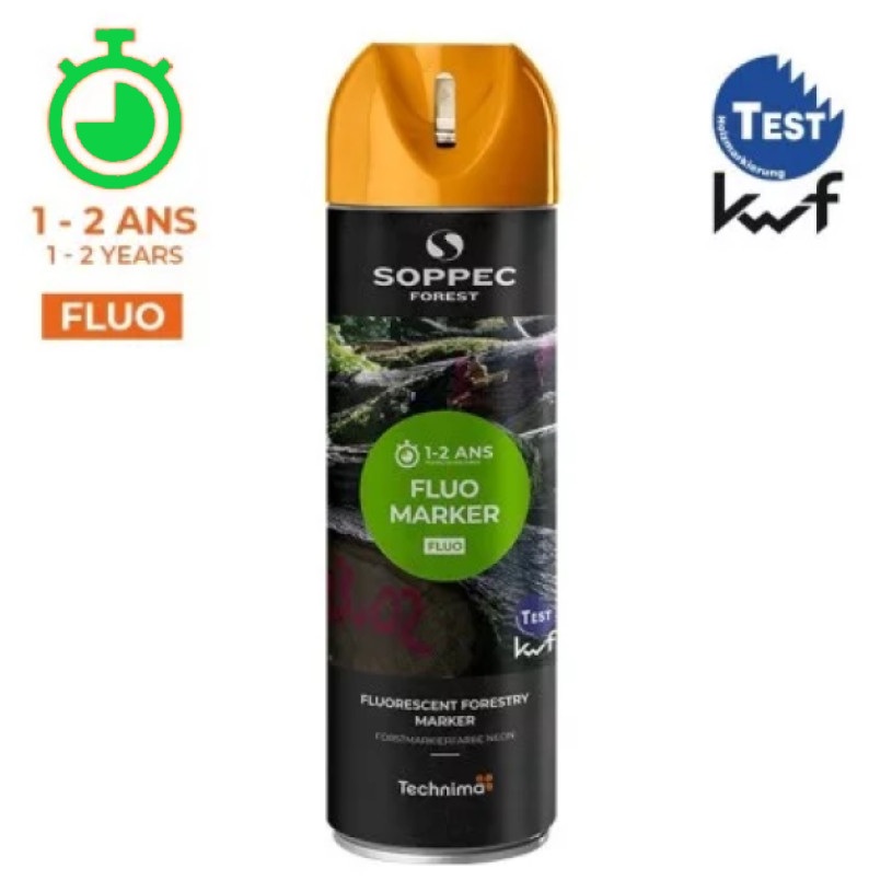 Traceur Forestier Aérosol 650ML - Durée Maxi 2 Ans Orange Fluo SOPPEC