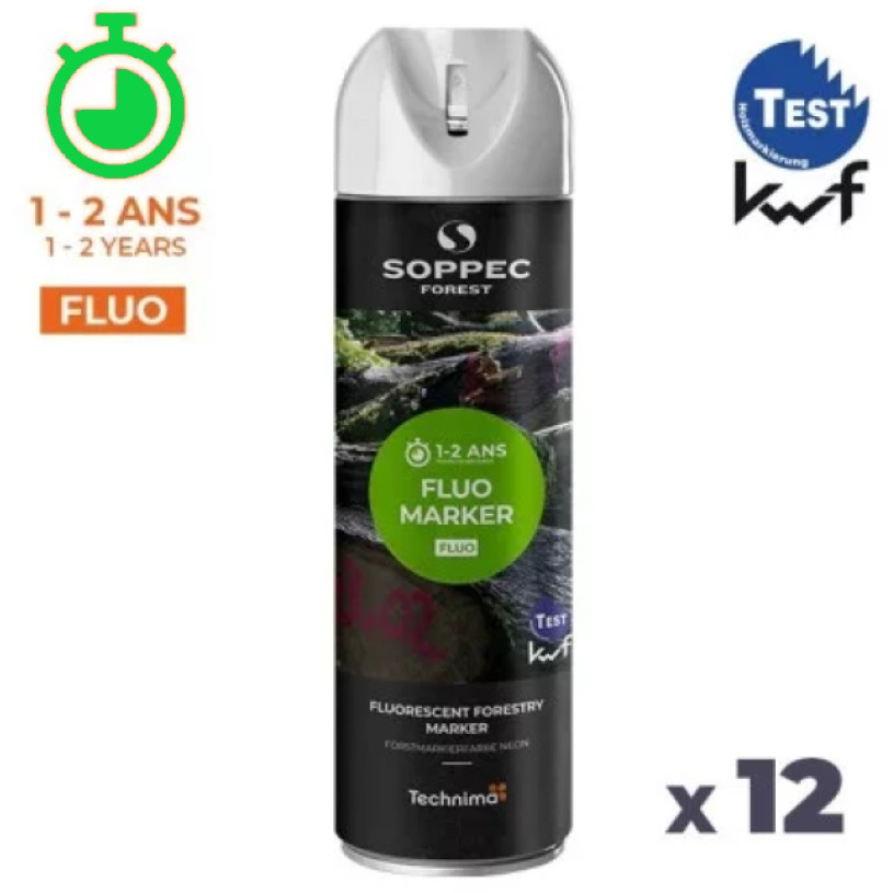 12 Traceurs Forestiers Aérosol 650ML - Durée Maxi 2 Ans Blanc SOPPEC