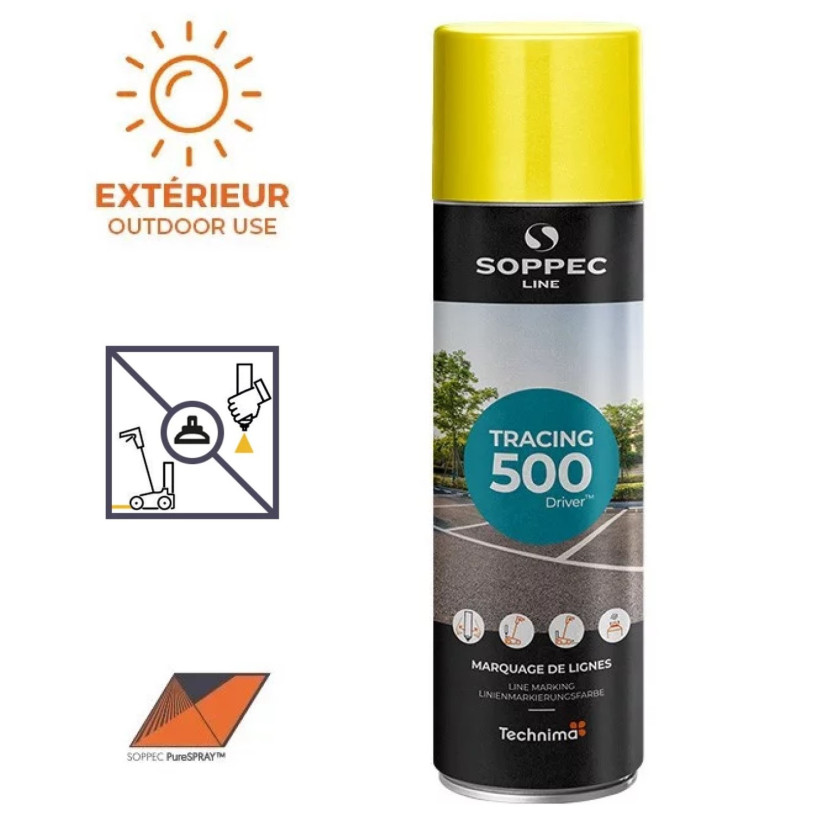 Traceur de Ligne Aérosol 650ML - Intérieur/Extérieur Jaune SOPPEC AEROPLIG-JNE500