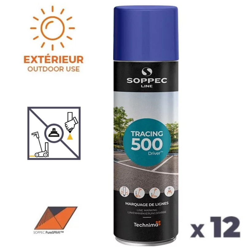 12 Traceurs de Lignes Aérosol 650ML - Intérieur/Extérieur Bleu SOPPEC AEROPLIG-BLU500