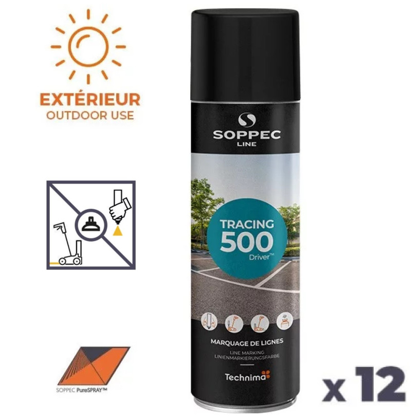 12 Traceurs de Lignes Aérosol 650ML - Intérieur/Extérieur Noir SOPPEC AEROPLIG-NOI500
