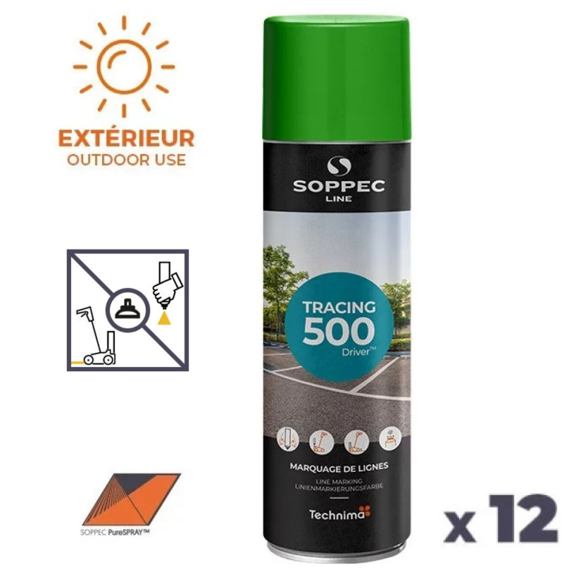 12 Traceurs de Lignes Aérosol 650ML - Intérieur/Extérieur Vert SOPPEC AEROPLIG-VER500