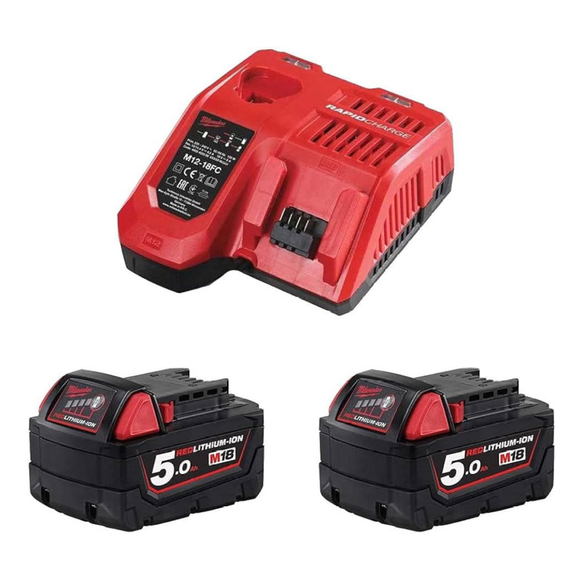 Batteries Lithium Milwaukee® 18 V - 5,0 Ah - Pack 2 Batteries + Chargeur - M18 NRG-502 MILWAUKEE