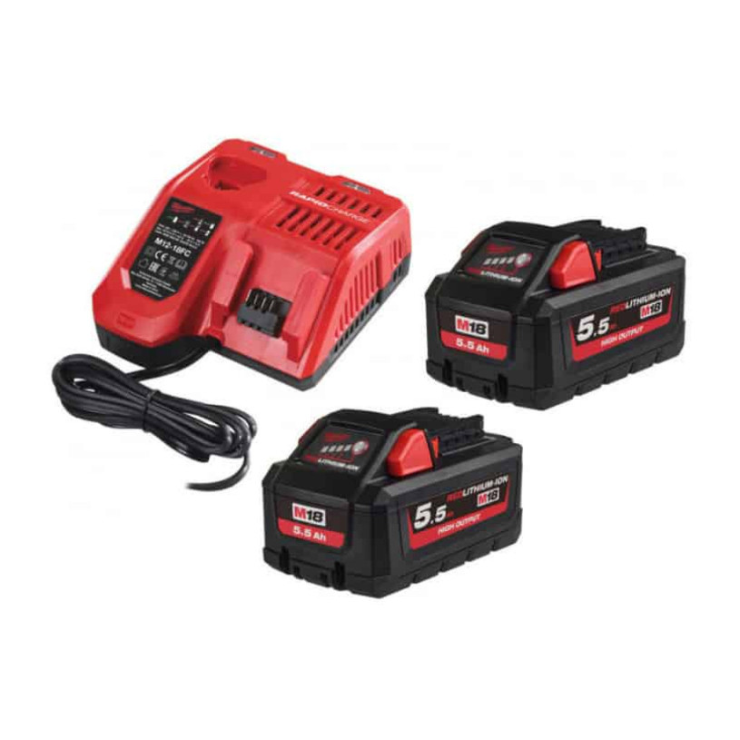 Batterie Lithium HIGH OUTPUT Milwaukee® 18 V - 5,5 Ah - Pack 2 Batteries + Chargeur - M18 NRG-552 MILWAUKEE MILW18HNRG-552