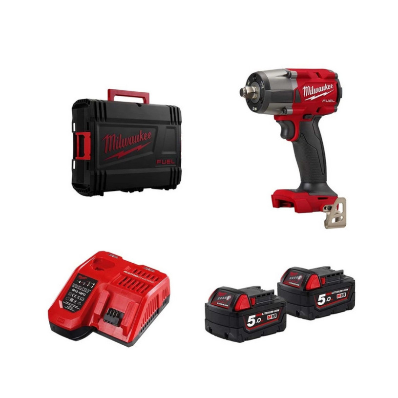 Boulonneuse Choc Milwaukee® 18 V ½" - 950 Nm + HD Box - 2 Batteries 18V/5,0Ah + Chargeur - M18 FMTIW2F12-502X MILWAUKEE MILW18FMTIW2F12-52