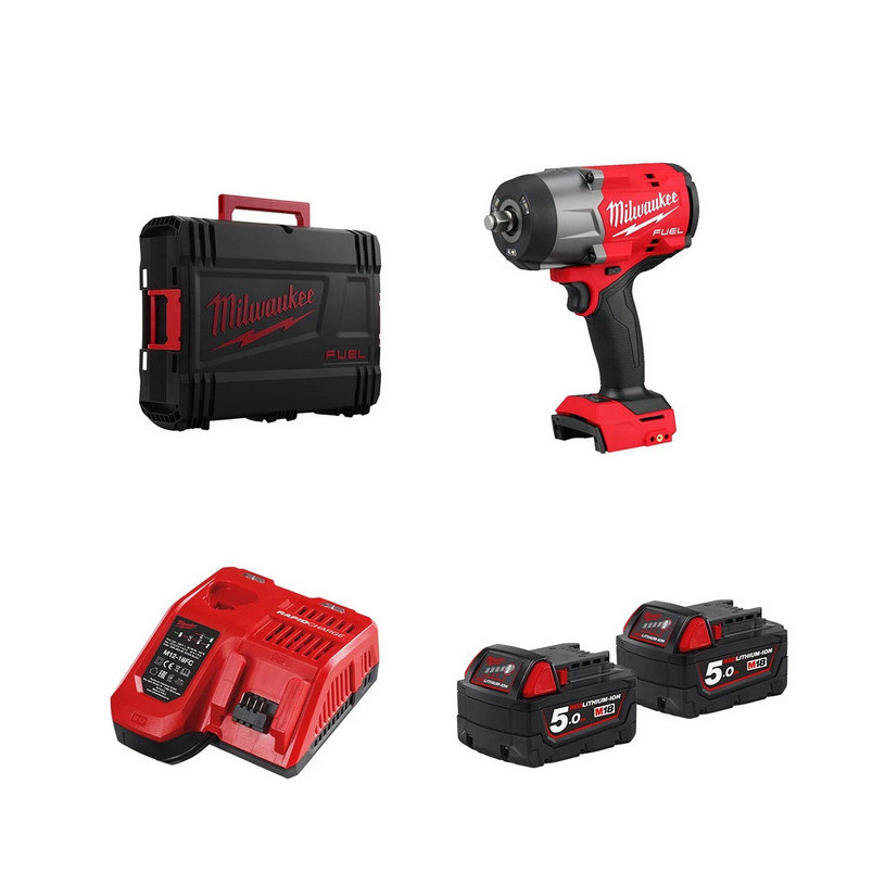 Boulonneuse Choc Milwaukee® 18 V ½" - 2034 Nm + HD Box - 2 Batteries 18V/5,0Ah + Chargeur - M18 FHIW2F12-502X MILWAUKEE MILW18FHIW2F12-52