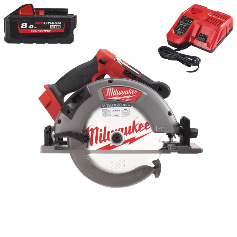Scie Circulaire Milwaukee® 18V Ø190 - Coupe 66MM + Box Plastic - 1 Batterie 18V/8,0Ah + Chargeur - M18 FCSG66-121C MILWAUKEE MILW18FCSG66-121C