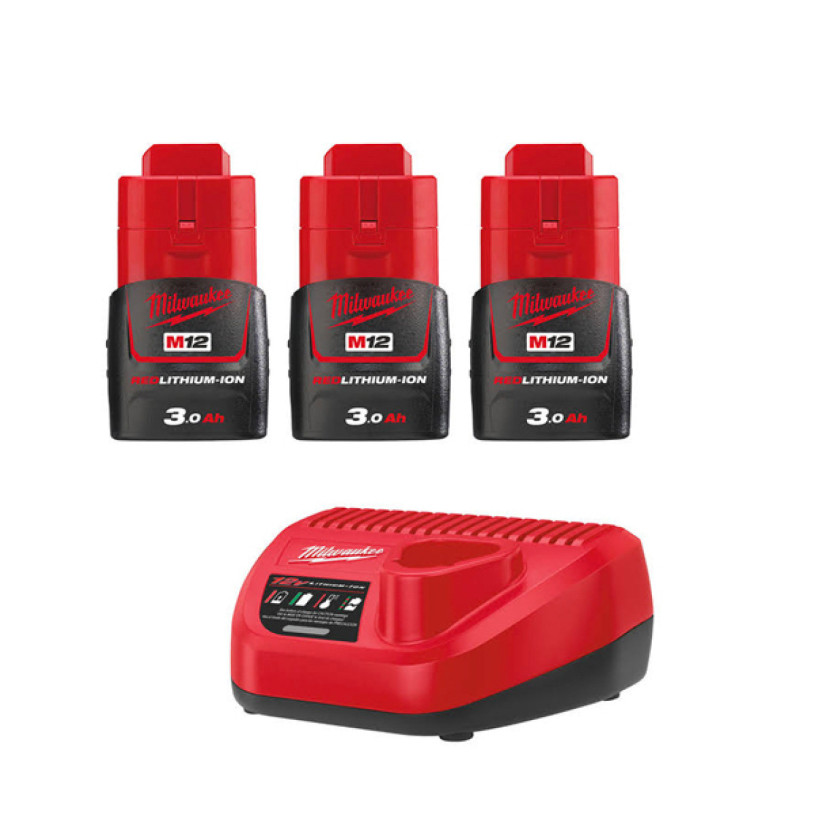 Batterie Lithium Milwaukee® 12 V - 3,0 Ah - M12 B3 - Pack 3 Batteries + Chargeur - M12 NRG-303 MILWAUKEE MILW12NRG-303