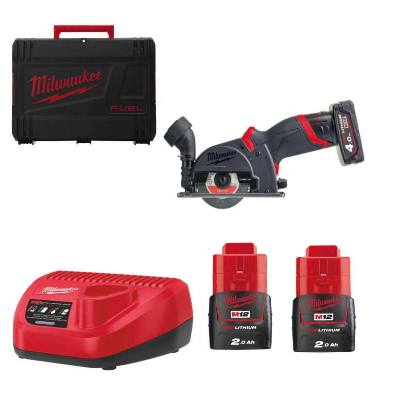 Meuleuse Scie Ø 76 Milwaukee® 12 V - Multi-Matériaux - 2 Batteries 2,0Ah + Chargeur + HD Box - M12 FCOT-422X MILWAUKEE MILW12FCOT-422X