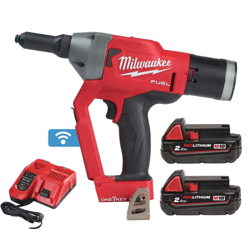 Riveteuse ONE-KEY Milwaukee® 18V - Rivets Ø 4,8 & 6,4 - HD Box - 2 Batteries 18V/2,0Ah + Chargeur - M18 ONEFPRT-202X MILWAUKEE MILW18ONEFPRT-202X