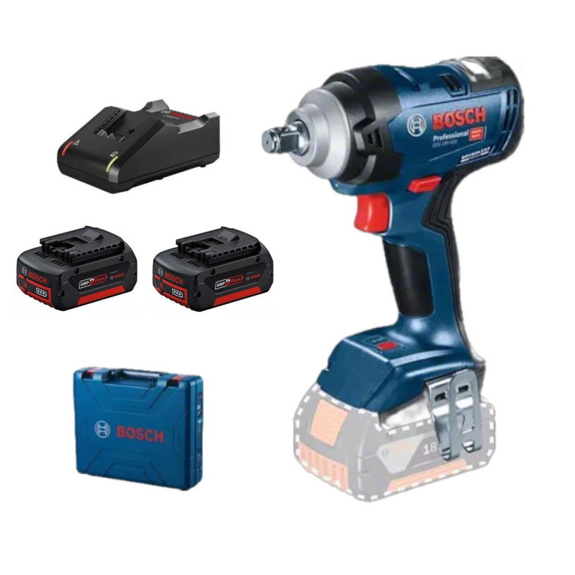 Boulonneuse Sans Fil BOSCH® Carré ½" - 600Nm - GDS 18V-400 - 2 Batteries 18V/4,0Ah + Chargeur + Box Plastic BOSCH BOSCHGDS18V-400-2