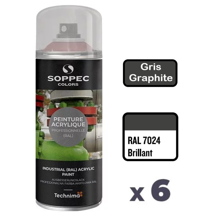 6 Peintures Acryliques Aérosol 520 ML Gris Graphite - 7024 SOPPEC AEROPG7024BRI