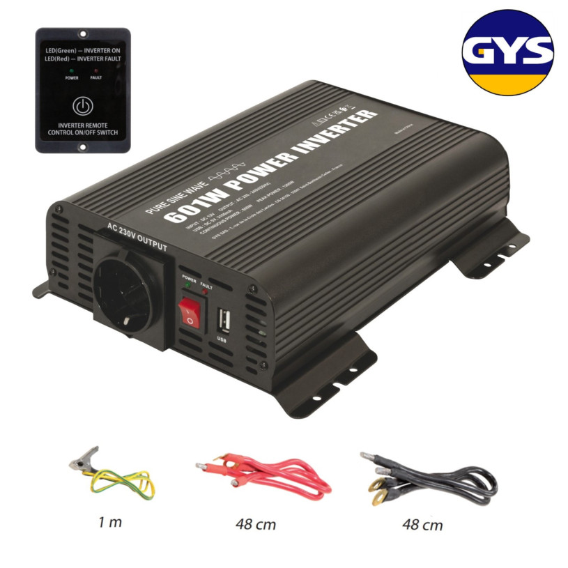 Convertisseur de Tension Gys® - Entrée 12VDC > Sortie 230VAC - 600 Watts - PSW 601W RC-12 GYS CONVGYS601W-12