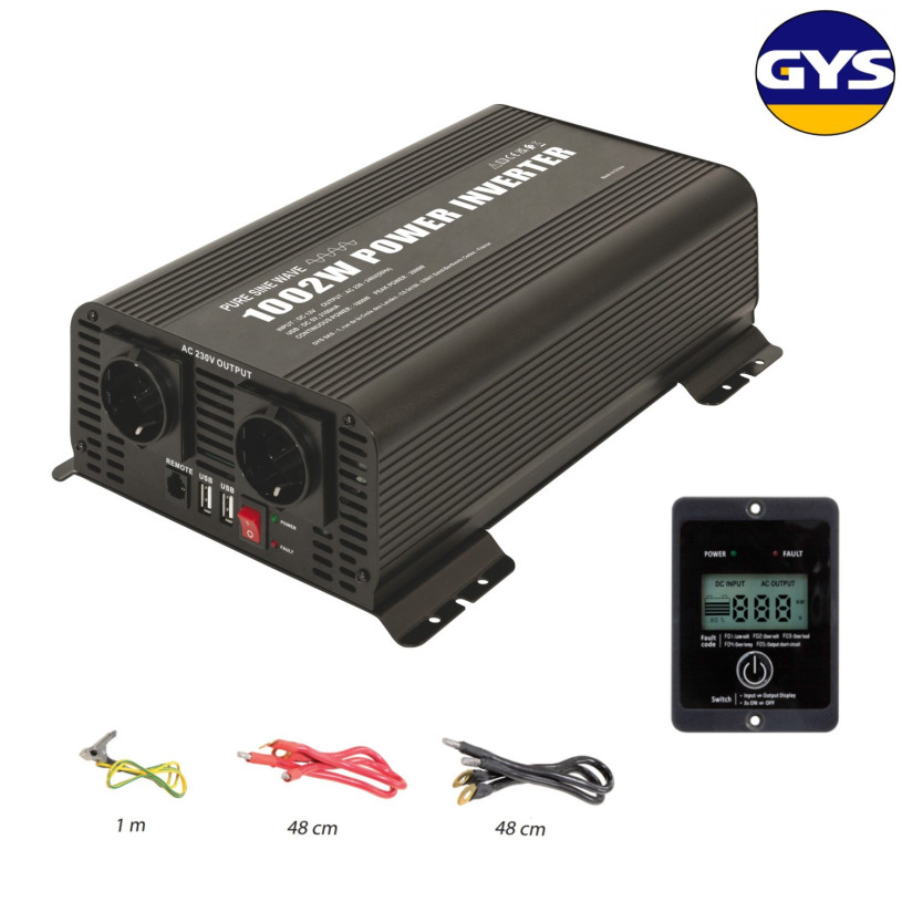 Convertisseur de Tension Gys® - Entrée 12VDC > Sortie 230VAC - 1000 Watts - PSW 1002W RC-12 GYS CONVGYS1002W-12