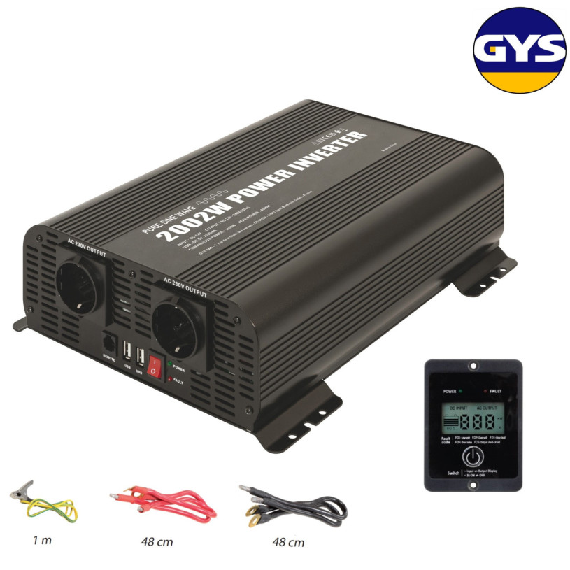 Convertisseur de Tension Gys® - Entrée 12VDC > Sortie 230VAC - 2000 Watts - PSW 2002W RC-12 GYS CONVGYS2002W-12